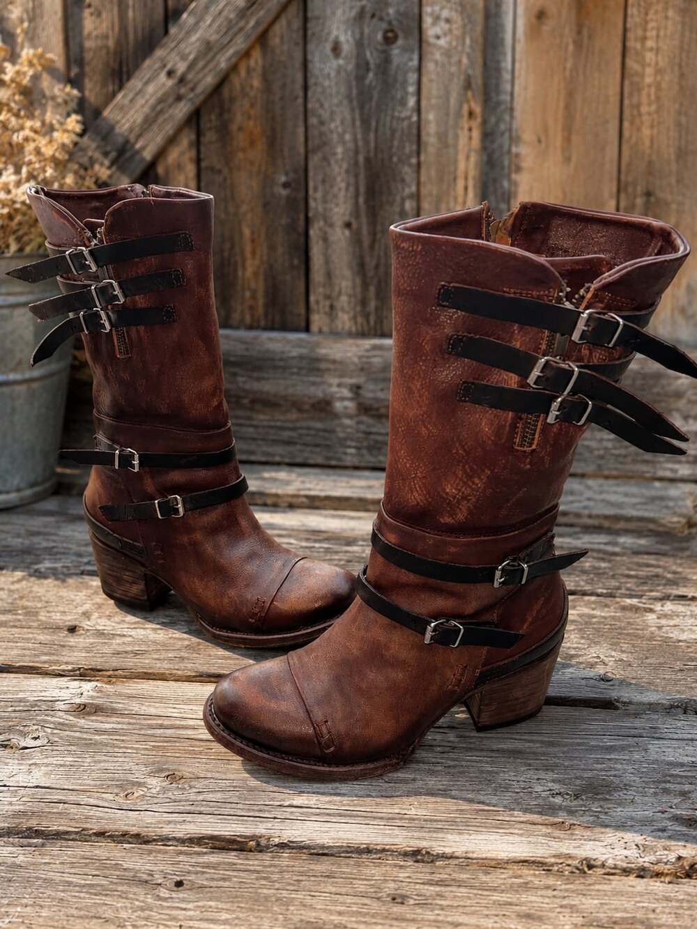 Freebird by Steven Cooper Brown Leather Buckle Boots Women’s Size 8